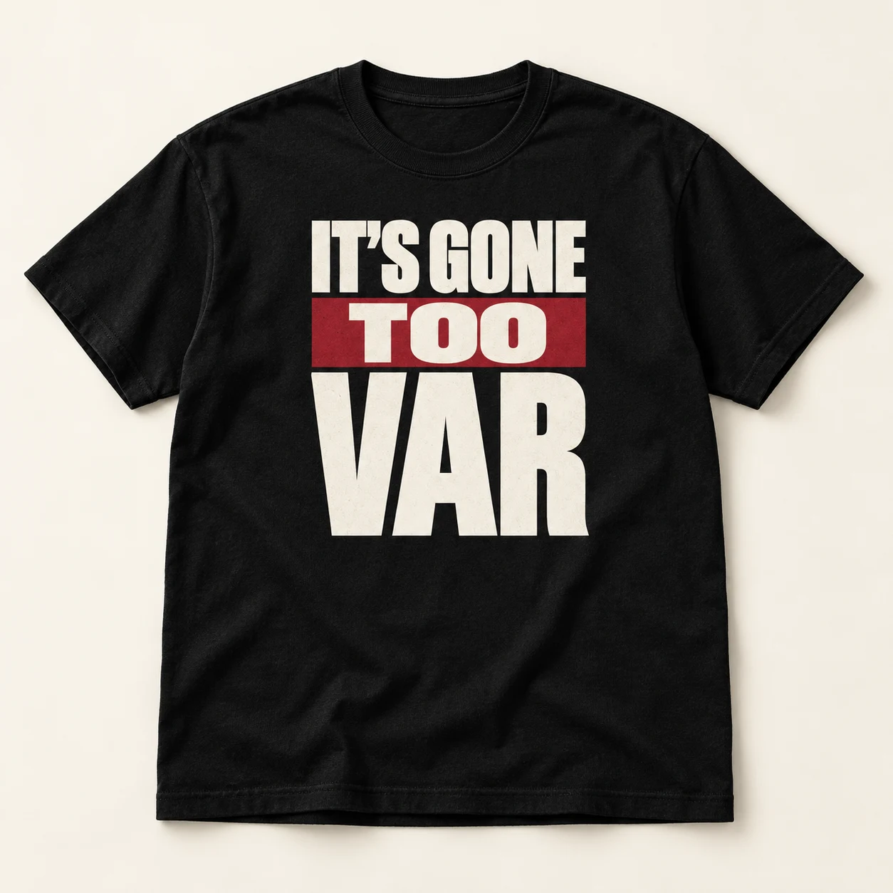 Design mockup of a black T-shirt with the It’s Gone Too VAR logo printed on the chest